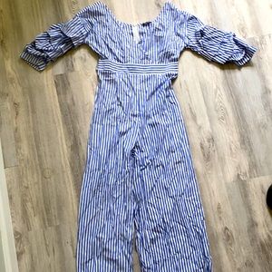 Boohoo Blue and White Stripe  Jumpsuit
